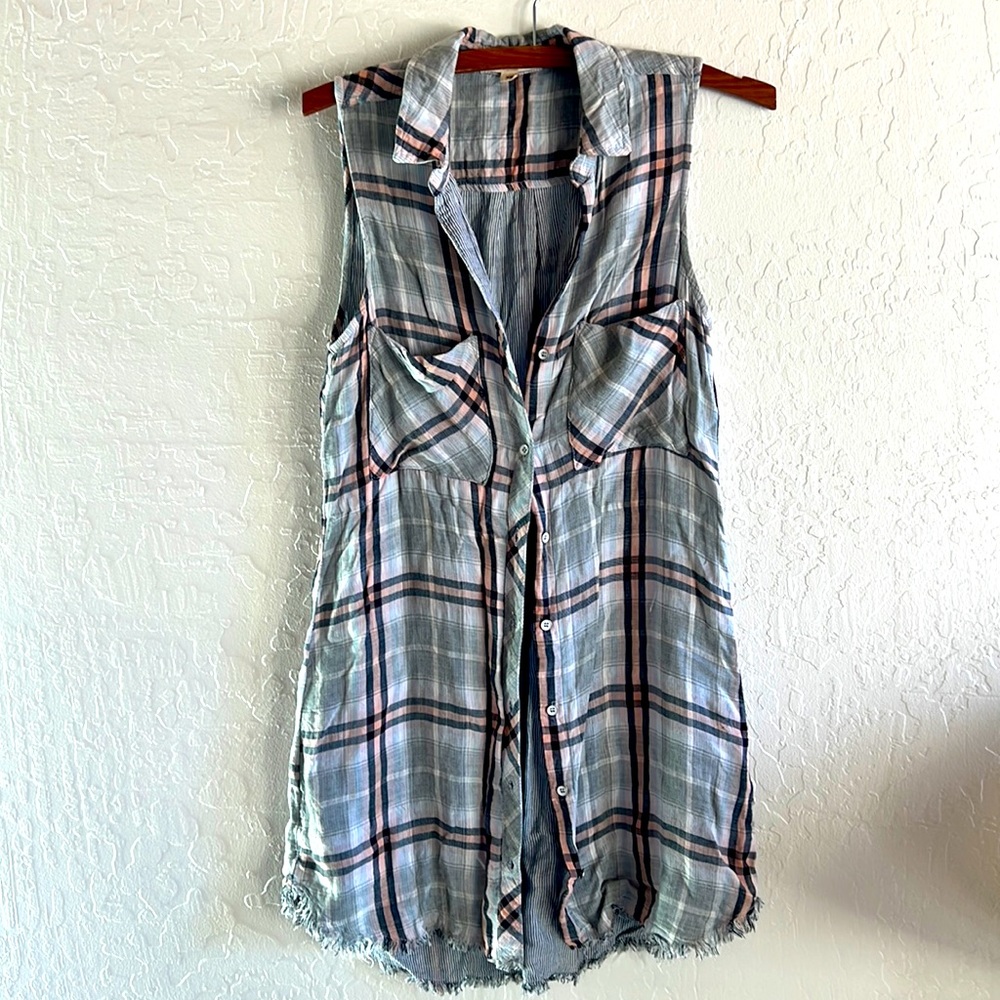 Cloth & Stone Button-up Plaid Sleevless Dress